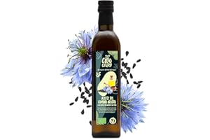 CIBO CRUDO CRUDO BIOLOGICO VEGAN Aceite de Comino Negro Bio - 500ml. Aceite de Semilla Negra también llamado Nigella Sativa es Rico en Omega 6/9 y Timoquinona ideal para Condimentos - Black Seed Oil Organic Cold Pressed