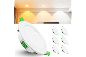 Laiebri 6 LED Recessed Spotlights 230 V White - Extra Flat IP44 Ceiling Spotlight - Diameter 68-75 mm Recessed Ceiling Spotlights 6 W 600 LM, 2700 K / 4000 K / 6500 K Ceiling Light LED for Bathroom