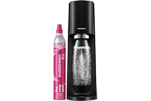 SodaStream TERRA Sparkling Water Maker, Soda Stream Machine Starter Kit with 1 CO2 Quick Connect 60L Gas Cylinder and 1 Reusa