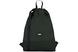 LARKSON nr 7 - damska i męska torba na sznurek - torba sportowa dla dziewcząt i chłopców, torba na siłownię z wewnętrzną kieszenią mały plecak - materiał z recyklingu z kieszenią zewnętrzną, Ciemna zieleń, rozmiar uniwersalny