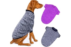 SUPJADE 2Packs Large Dog Jumper - Sweaters Outfits Clothes Apparel for Winter Warm Holiday Xmas Pet Costumes (Black+Purple, Large)