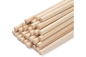 COOWAYZE Wooden Dowels Wooden Sticks for Crafts 8 x 300 mm, 30 PCS Wood Dowel Rods, Unfinished Bamboo Sticks for Crafting, Round Macrame Dowels, Doweling Rods for Tiered Cake Support, Wedding Ribbon Wands