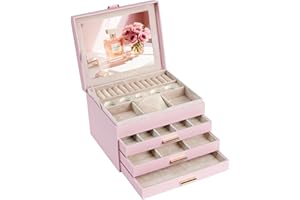 ADEL DREAM Joyero con 4 niveles caja para joyas con cierre joyas grandes regalo para mujeres hijas y amigos en cumpleaños y días festivos color rosa