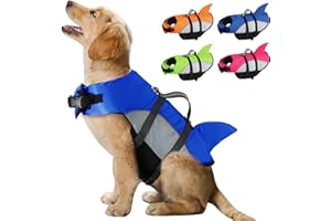 ALAGIRLS Giubbotto salvagente per cani squalo, riflettente regolabile, salvagente per cani, resistente gilet di sicurezza per cani con manico di salvataggio per cani di piccola taglia e media grande, blu XL