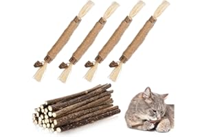 Phoetya 34 Pack Cat Chew Toy, Natural Silvervine Stick Cat Toys for Indoor Cats Catnip Kitten Dental Lick Scratch Wooden Mint Sticks for Teeth Cleaning Aggressive Chewers