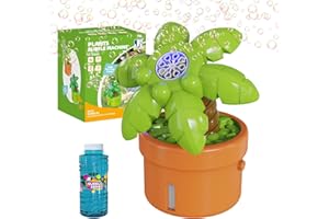 Panamalar Cocoteros Máquina de Burbujas para Niños, Planta Máquina de Pompas de Jabón 8000+ Pompas, Juguete Automático para Hacer Burbujas con Solución/Luces para Fiesta al Aire Libre Boda, Naranja