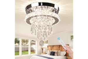 Cainjiazh Dimmable Crystal Chandeliers Modern Crystal Ceiling Light Fixtures Raindrop Crystal Chandeliers Led Flush Mount Ceiling Light Lamp for Dining Room Living Room(Remote Control)