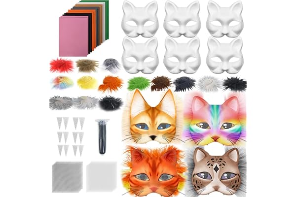 Kattmasker för Kreativt Pyssel och Nätfiltark, Kostymrekvisita, Konst, | Masktillverkningskit Passar för Män, Kvinnor, Karneval, Maskerad och Cosplayutklädnader