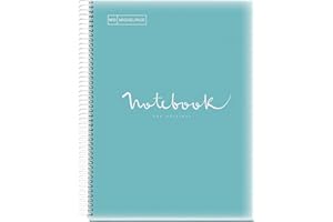 Miquelrius - Cahier à spirale microperforé, couverture polypropylène translucide, format A4 210 x 297 mm, 4 perceuses, 160 feuilles de 90 g/m² et 8 bandes de couleur, grille 5 x 5 mm, bleu ciel