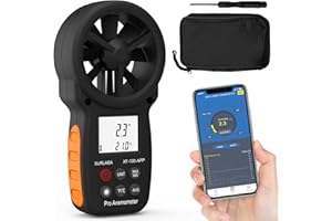 SURLABA Bluetooth Anemómetro Exterior, Digital Medidor de Velocidad Viento Aire Conexión de APP, Wind Meter Rango de Medición 0,3-30m/s, MAX/MIN/AVG Modos, Portátil Anemometer para Drones Vela Surf