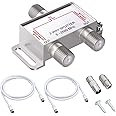 eSynic TV Aerial 2 Way Satellite F Type Splitter 5-2500MHz F Type Cable TV CATV Broadband Splitter with 1.5mm Coax Cable F Plugs for Sky Box Telewest Eurovox Starview Dreambox