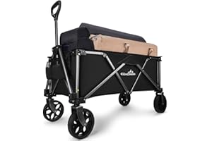 GXCROR Festival Camping Trolley Cart, Heavy Duty Folding Beach Wagon 100KG Capacity Collapsible All Terrain Utility Wagon for Picnic Garden Shopping Outdoor, Black