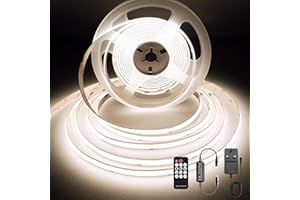 BERIXDEEP COB LED Strip Kit, Dotless LED Strip with Remote and Power Supply, DC24V, CRI>90, 8mm Width, Dimmable Continuous LED Strip Lights for Bedroom Decoration, 5M, Natural White 4000K