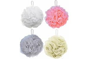 LORD C Shower Scrunchie Set Extra Soft Body Exfoliating Shower Sponge Mesh Pouf Loofah Exfoliate Bath Sponge Body Scrubbers Shower Ball Bath Puff Body Poufs for Adults Assorted Colour (Pack of 4 Puff)