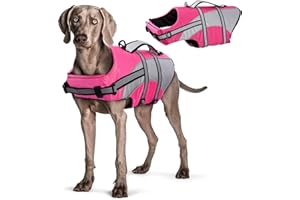 Hjyokuso Dog Life Jacket Adjustable Dog Swimming Vest Float Coat Ripstop Dog Safety Vest Adjustable Preserver with High Buoyancy and Durable Rescue Handle for Small Medium Large Dogs Pink L