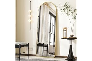 Koonmi - Grande specchio a figura intera con angoli arrotondati, 53 x 163 cm, da appendere, appoggiare alla parete o a pavimento, per soggiorno, spogliatoio, oro