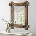Lzuso Wooden Frame Small Hanging Mirrors for Wall Rustic Rectangle Vintage Wall Mirror Farmhouse Vanity Bedroom Bathroom Decorative Mirror Brown 16"x12" Vertical or Horizontal Hanging