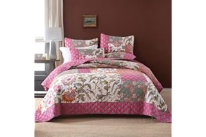 VISIMISI Narzuta na łóżko 220 x 240 cm, bawełniana, 230 x 250 cm, bawełniana kołdra z 2 poszewkami na poduszki, patchwork, kolorowa kołdra pikowana na łóżko podwójne