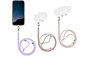 Olliwon 3 Pièces Tour de Cou Telephone Universelle Cordon de Collier avec 6 Patchs, Longe Porte-clés Lanière Compatible avec Coque de Téléphones Portables pour Smartphone (Lavande+Rose+Arc-en-Ciel)