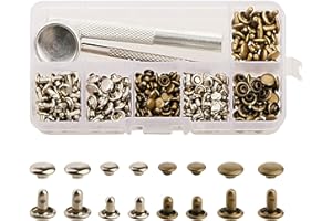 Yakamoz 120 Set Leather Double Cap Rivets Tubular Metal Studs with 3 Fixing Tool for DIY Leather Craft, Rivets Replacement, 6mm and 8mm, Sliver and Bronze