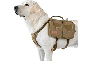 OneTigris Hoppy Camper 3.0 - Pettorina per cani di taglia media/grande, zaino per cani di taglia media, 2 tasche principali, 4 tasche laterali, colore: marrone, L