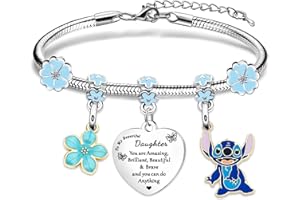 Gamtoise Stitch Bracelets Bracelets Gift for Girls Silver Pendant Adjustable Jewellery Stitch Cartoon Reminder Gift for Daughter Sisters Friends Colleague Birthday Christmas