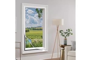 JIANFA Adjustable Magnetic Fly Screen Window Cut to Fit 150x120CM Self-Adhesive Fiberglass Insect Mesh for Mosquito Net & Bug Screen Fits Any Size Smaller for House Windows(White Frame Grey Net)