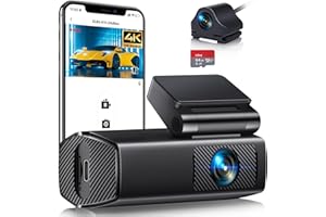 EUKI Dashcam Auto Vorne Hinten 4K/2,5K+1080P WiFi Auto Kamera, Loop-Aufnahme 170 ° Weitwinkel WDR, Super Nachtsicht, App Steuerung, G-Sensor, Parküberwachung, Innen mit 64GB SD-Karte