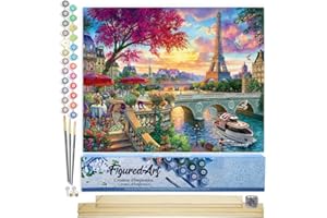 Figured'Art Pintar por Numeros Adultos Cena a orillas del Sena - Manualidades pintura acrilica Kit Cuadro DIY completo - 40x50cm monta tu propio bastidor