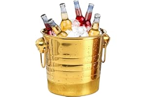 Veesper Seau à Champagne 5 L Seau à Glace Doré Pour FêTes Seau à Vin Cuve à Boisson En Acier Inoxydable Avec PoignéEs Pour Banquet Mariage Boissons Au Vin RafraîChissantes