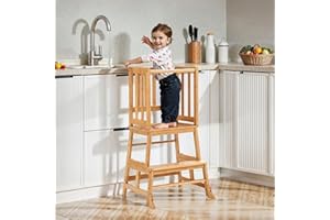 COSYLAND Tour d Observation Enfant, Tour d'observation Montessori Durable, Sûr et Sécurisé Tour d'apprentissage Bebe en Bambou, Chaise Montessori Enfant À Partir de 18 Mois, Classic Natural