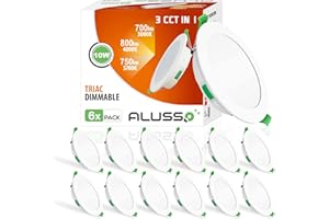 ALUSSO LED Spot Encastrable Extra Plat 230V, 10W 800 Lumen Dimmable Rond Ultra Slim éclairage Plafond Encastré, Blanc Chaud 3000K Blanc Neutre 4000K Blanc Froid 6500K Pour Salle de Bain, Cuisine, Lot de 12
