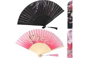 loghohu 2Pcs Hand Fans for Women Foldable Chinese Fan Paper Fan Handheld Women Hollowed Hand Foldable Fans with Fabric Sleeve Bamboo Silk Folding Handfans for Party Dancing Wedding Decoration