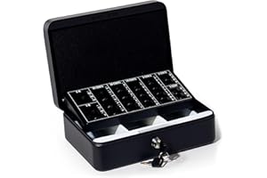 GREELUE Geldkassette mit münzzählbrett, 25 * 18 * 8.5 CM, Kasse Abschließbar, Cash Box Groß, Spardose, Geld organizer (Schwarz-25cm)