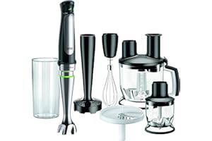 Braun MultiQuick 7- Frullatore a Immersione con Tecnologia SplashControl, ActiveBlade, Selezione di Velocità Precisa, Robot 1,5L, Tritatutto, Frusta, Bicchiere 600 mL, 1000W, Nero (MQ7087X)