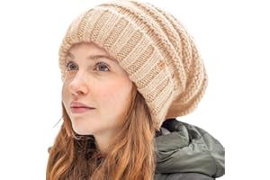TOP-EX M/L/XL 100% wełna Slouch Beanie damska ciepła czapka zimowa czapka dzianinowa z podszewką polarową