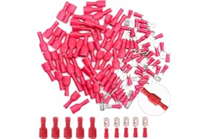 CEEYSEE 100 Pezzi Connettori Terminali Elettrici a Crimpare Set Di Connettori Femmina e Maschio – Per Cavi Da 0,5 – 1,5 mm² (Rosso/YPSH)