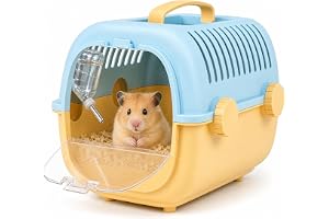Dwerghamster Transportlåda 27 x 22 x 20 cm | Med 60 ml vattenflaska | 360° ventilation, helt demonterbar, utbrottssäker låsning, 90° frontdörr, bärhandtag, för veterinärer och korta resor