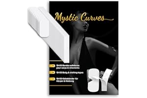 Mystic Curves Body Tapes - Bandes Adhésives Double Face Transparentes Flexibles et Discrètes pour Vêtement | 10 Rubans 5 * 9cm + 50 Rubans 1,5 * 7cm | Scotch Peau Sensible | Longue Tenue