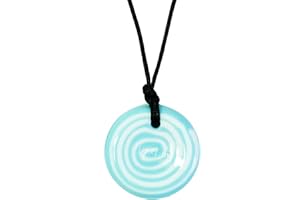 Chewigem - Collier à mâcher super résistant et aide à la détente pour réduire l'anxiété et améliorer la concentration. Aide apaisante pour les difficultés de traitement sensoriel - autisme - TDAH. Pendentif bouton blanc et bleu avec cordon. Parfait pour les enfants et les adultes ayant des besoins en motricité orale ou en anxiété.