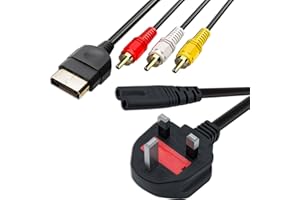 LEAGY 6ft Xbox AV/RCA Cable, 5ft UK 3-Hole Plug to 2-Pin Figure 8 AC Power Cable Compatible with Xbox consoles, Xbox One S, Xbox One X, Sony PS2/PS3/PS4/PSP/PSV, Dell/HP/Acer/Lenovo/Samsung laptop
