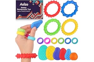 Aolso Sensorisches Zappelspielzeug, 4er-Pack Dehnbare Zappelarmbänder + 6er-Pack sensorische Steine ​​+ 6er-Pack sensorische Ringspielzeuge, stressabbauendes Spielzeug für Kinder und Erwachsene