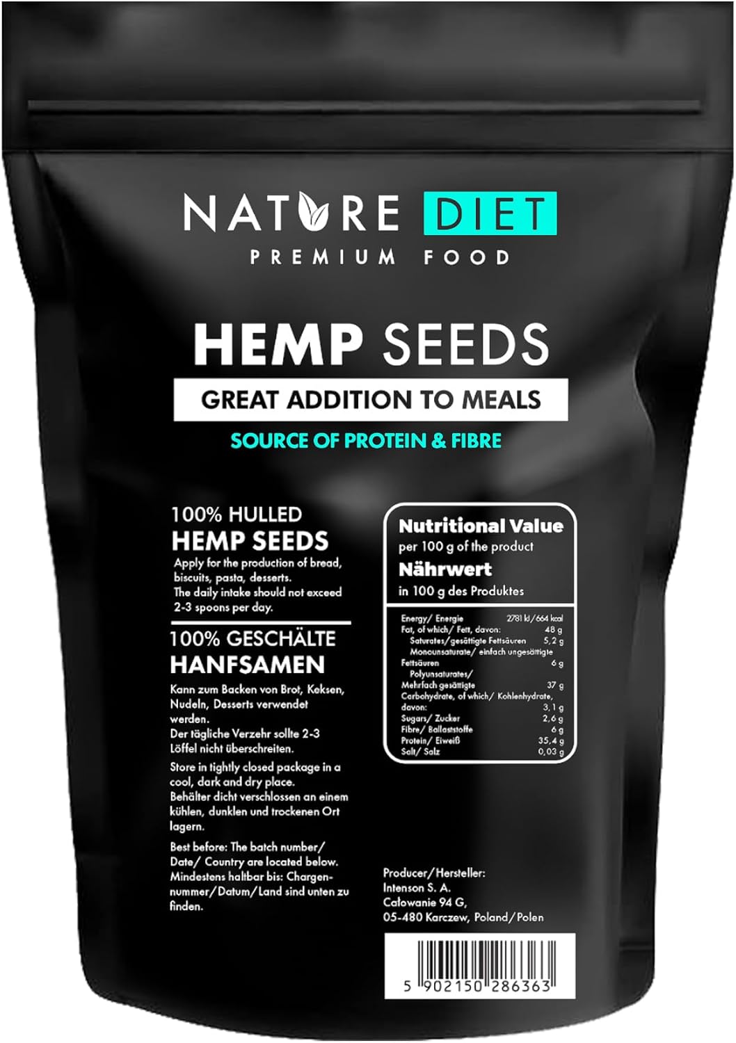 Nature Diet Semillas de Cáñamo 1000g | Peladas | Sin Gluten & Veganas | Ricas en Proteínas y Fibra | Fuente de Omega 3 & 6 | Superalimento para una Nutrición Diaria