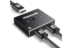 NEWCARE HDMI Switch 4K@120Hz, 8K@60Hz HDMI Bidirectional Switcher Splitter, HDMI Splitter 1 in 2 Out / 2 in 1 Out HDMI Switch, 48 Gbps, HDR Aluminum HDMI 2.1 Switch for PS5/4, Xbox, Blue-ray Player