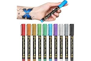 PORUPAEL 10 Colours Temporary Tattoo Pen, Temporary Tattoo Markers for Skin, Tattoo Pen Kit, Body Markers for Kids and Adults Art Marker Pens for Kids and Adults Party Festival Dress Up