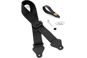 Tiger UAC4-BK-PACK Ukulelen-Gurt-Set enthält Gurt, Kopfplatte, Gurtknopf/Endstift und 3 Filz-Plektren – geeignet für Sopran, Konzert, Tenor- und Bariton-Ukes – Schwarz