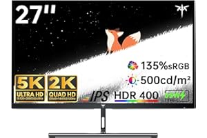 Monitor KTC 5K 27 cali | Tryb podwójny 5K (5120x2880) @60Hz / 2K@160Hz bezproblemowe przełączanie | 99% DCI-P3, 100% sRGB, ΔE＜2 | 1 x USB C pełnej funkcjonalności, 2 x USB A 3.0 | HDR400