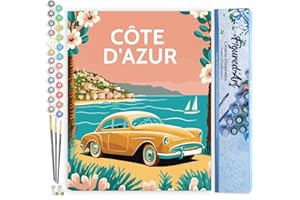 Figured'Art Peinture par Numéro Adulte Affiche Vintage Côte d'Azur - Activité Manuelle Kit de Loisir Créatif DIY Numéro d'Art Complet - 40x50cm sans châssis en bois