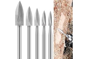 FOTYBEI Juego de Brocas de Madera para Dremel Herramienta Rotativa, 5 Piezas de Brocas de Tallado para Dremel Accesorios con Vástago de 1/8” para Bricolaje, Carpintería, Tallado, Perforación, Rectificación
