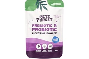 Pets Purest Digestive Prebiotic Probiotic for Dogs, Cats & Pet - 100% Natural Fibre Digestion Enzymes Immune Support Supplement for Gut Health and Healthy Stools